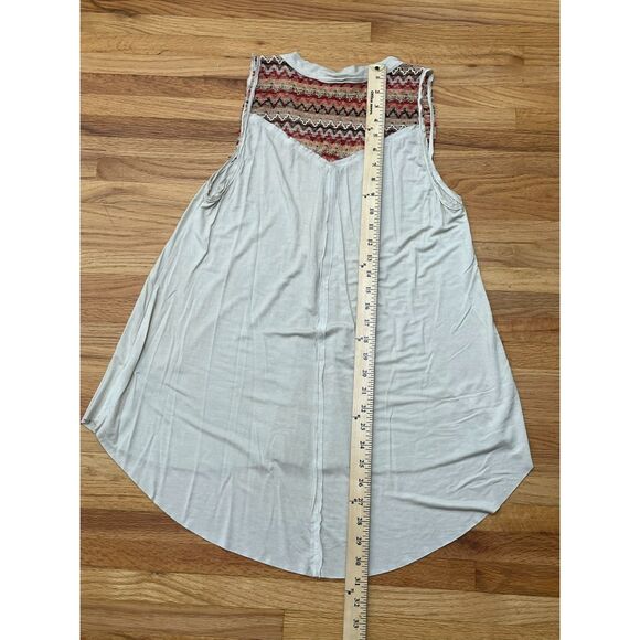 POL Women's Top Tank Blouse Brown Henley S Crochet Boho Embroidered Button Flowy - Picture 6 of 8
